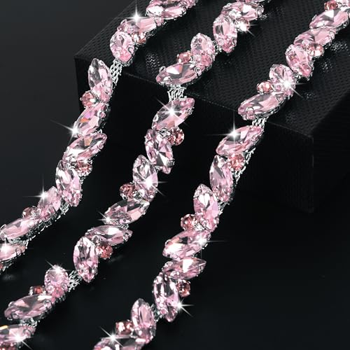 Strass-Kette, Strass-Kette, Blattform, Kristallkettenapplikation für Hochzeitsstrauß, Brautkostüm, Party-Dekoration, DIY-Handwerk, 91 cm, Rosa von Dropower