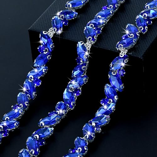 Strass-Kette, Strass-Kette, Blattform, Kristallkettenapplikation für Hochzeitsstrauß, Brautkostüm, Party-Dekoration, DIY-Handwerk (Königsblau), 91 cm von Dropower
