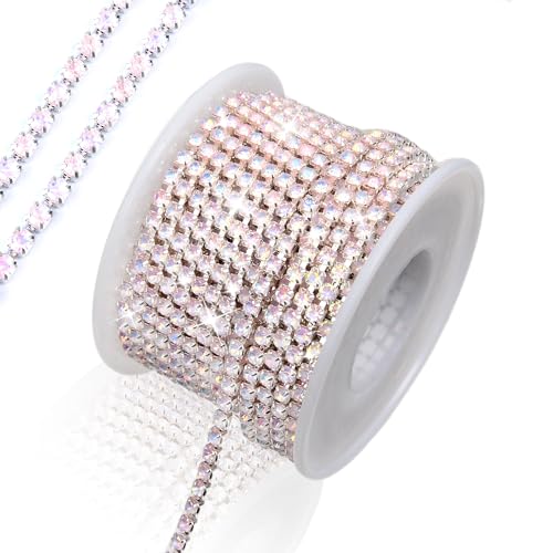 Strasskette, 9,1 m, 3 mm, 1 Rolle Strass-Kette, Zierleiste für Bastelarbeiten, Hochzeitsdekoration, Kristallkrallenkette, zum Aufnähen von Kleidung, Schuhen (SS12/Rosa) von Dropower
