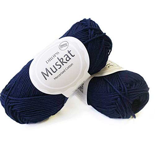 100% Baumwollgarn zum Stricken und Häkeln, 3 oder leicht, DK, Kammgewicht, Drops Muskat, 51 g, 109 Meter pro Knäuel (13 marineblau) von Drops