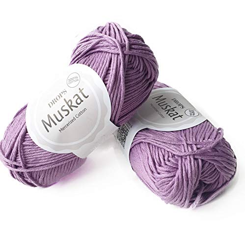 100% Baumwollgarn zum Stricken und Häkeln, 3 oder leicht, DK, Kammgewicht, Drops Muskat, 51 g, 109 Yards pro Knäuel (04 Lilac) von Drops