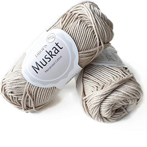 100% Baumwollgarn zum Stricken und Häkeln, 3 oder leicht, DK, Kammgewicht, Drops Muskat, 51 g, 90 Meter pro Knäuel (61 helles Taupe) von Drops