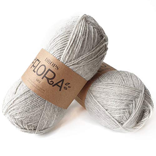 65 % Wolle 35 % Alpaka Garn, Tropfen Flora, 1 oder Superfine, Griffgewicht, 4-lagig, 230 Yards pro Knäuel 03 Hellgrau von Drops