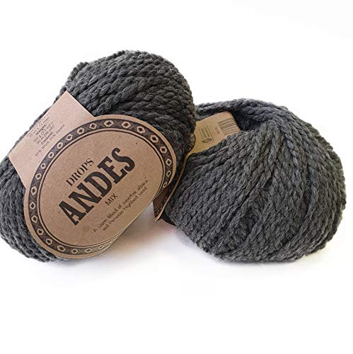 Drops Bulky Yarn of Alpaka and Wool Mix Andes, 65% Wolle und 35% Alpaka, 9,7 m 0519 Dark Grey (Mix) von Drops