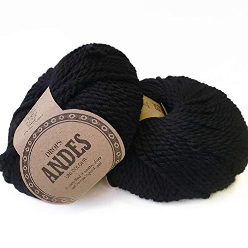 Drops Bulky Yarn of Alpaka and Wool Mix Andes, 65% Wolle und 35% Alpaka, 9,7 m 8903 Black von Drops