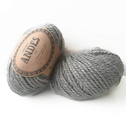 Drops Bulky Yarn of Alpaka and Wool Mix Andes, 65% Wolle und 35% Alpaka, 9,7 m 9015 Grey (Mix) von Drops