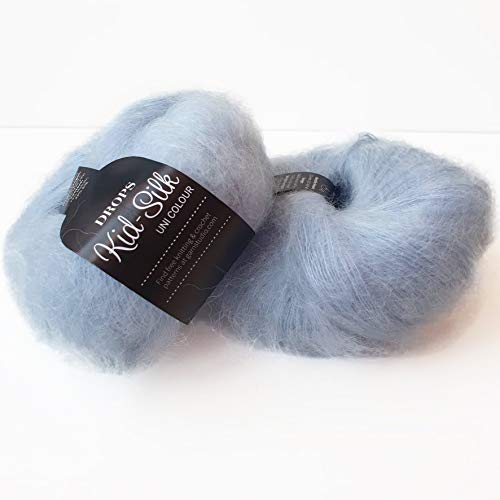Mohair und Seide Garn Drops Kid-Seide, 0 oder Spitze, 2-lagig, 25,5 g 230 Meter pro Knäuel (07 Light Sky Blue) von Drops