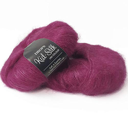 Mohair und Seide Garn Drops Kid-Seide, 0 oder Spitze, 2-lagig, 25,5 g 230 Meter pro Knäuel (17 Dark Rose) von Drops
