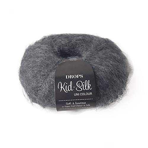 Mohair und Seidengarn Drops Kid-Seide, 0 oder Spitze, 2-lagig, 25,5 g, 230 Yards pro Knäuel (22 aschgrau) von Drops