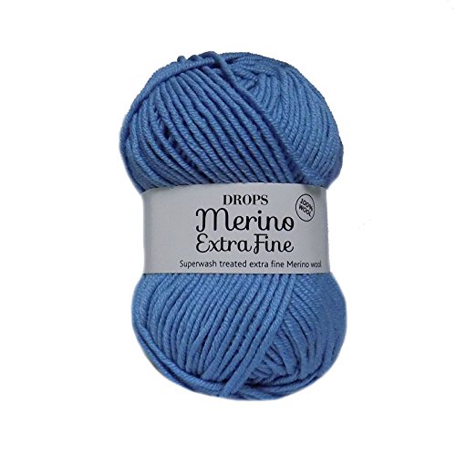 Superwash 100% Merinowolle zum Stricken und Häkeln, 3 oder leicht, DK, leichtes Kammgewicht, Tropfen Merino extrafein, 50 g, 115 Meter pro Knäuel (19 hellgraublau) von Drops