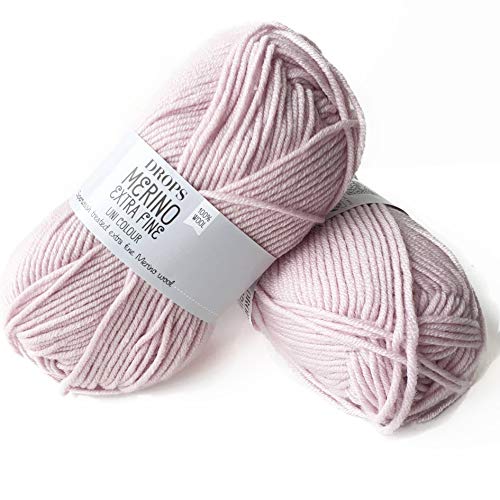Superwash 100 % Merinowolle zum Stricken und Häkeln, 3 oder leicht, DK, leichtes Kammgewicht, Tropfen Merino extrafein, 51 g, 115 Meter pro Knäuel (40 Puderrosa) von Drops
