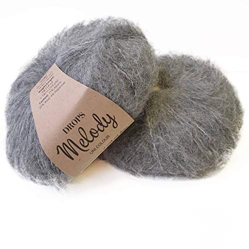 Weiches und leichtes Garn aus superfeiner Alpaka- und Merinowolle, Tropfen Melodie, 50 g, 150 Meter pro Knäuel (04 Grey) von Drops