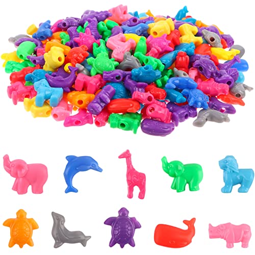 Droutti 400 Stück Tierförmige Perlen aus Kunststoff, bunte Meeres- und Dschungeltierperlen, Zootier-Design, Kunststoff-Bastelperlen für DIY-Schmuckherstellung, Halskette, Armband, Zubehör von Droutti