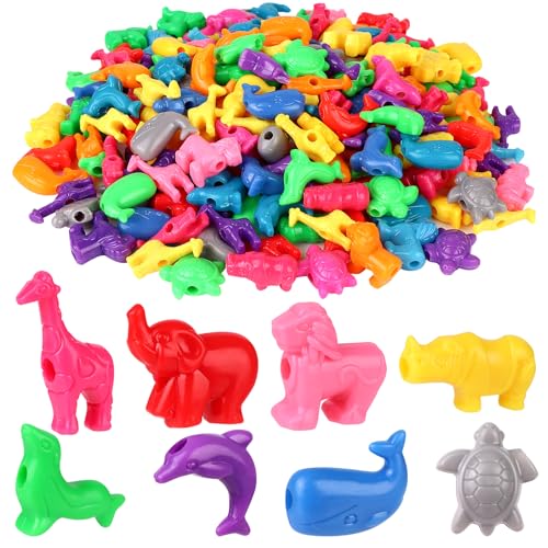 800 Stück Tierförmige Perlen aus Kunststoff, bunte Meeres- und Dschungeltierperlen, Zootier-Design, Kunststoff-Bastelperlen für DIY-Schmuckherstellung, Halskette, Armband, Zubehör von Droutti