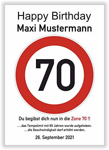 70 Geburtstag Geschenk Mann Frau persönliche Geschenkidee lustiges Geburtstagsgeschenk - Happy Birthday - 70 Jahre Verkehrszeichen Party Deko personalisiertes Bild 70 Geburtstag Geschenk Mann Frau persönliche Geschenkidee lustiges Geburtstagsgeschenk - Happy Birthday - 70 Jahre Verkehrszeichen Party Deko personalisiertes Bild von Druck-Geschenk