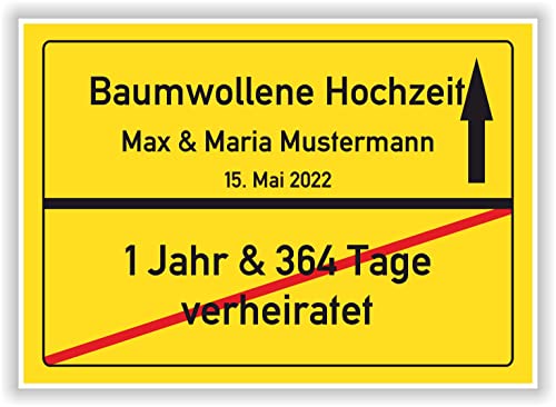 Baumwollene Hochzeit Ortsschild Baumwollhochzeit 2 Hochzeitstag Deko Bild Geschenk Mann Frau Ehepaar von Druck-Geschenk