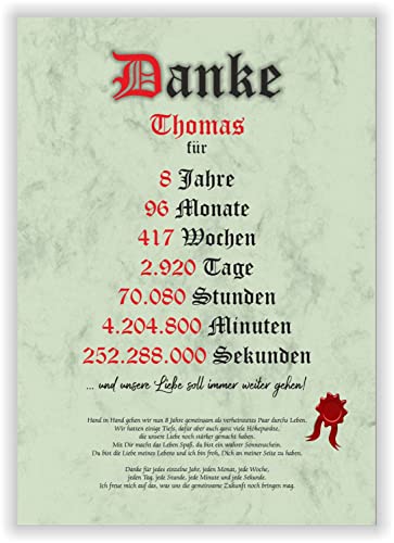 Blechhochzeit Geschenkidee - 8 Jahre verheiratet - Blecherne Hochzeit - Danke Mann Frau Geschenk zum Hochzeitstag für Sie oder Ihn - Partnergeschenk mit Name (Grün) von Druck-Geschenk