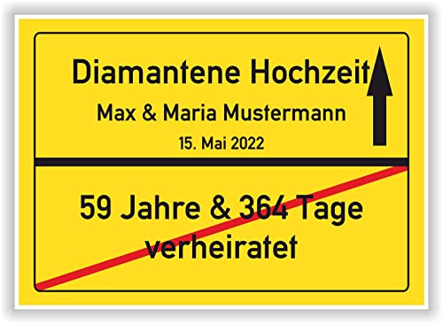 Diamantene Hochzeit Geschenk Ortsschild Bild personalisiert Diamantene Hochzeit 60 Hochzeitstag Mann Frau Ehepaar von Druck-Geschenk