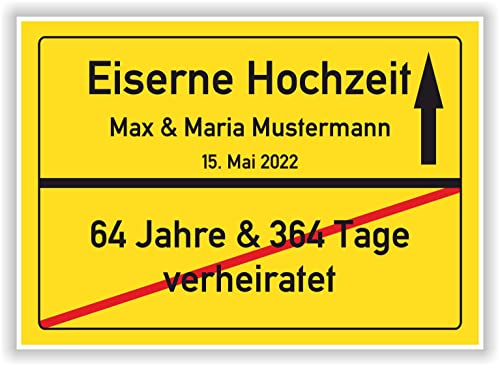 Eiserne Hochzeit Geschenk Ortsschild Bild personalisiert Eiserne Hochzeit 65 Hochzeitstag Mann Frau Ehepaar von Druck-Geschenk