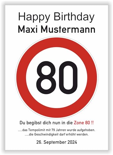 Geschenk 80 Geburtstag Mann Frau persönliche Geschenkidee lustiges Geburtstagsgeschenk - Happy Birthday - 80 Jahre Verkehrszeichen Party Deko personalisiertes Bild Geschenk 80 Geburtstag Mann Frau persönliche Geschenkidee lustiges Geburtstagsgeschenk - Happy Birthday - 80 Jahre Verkehrszeichen Party Deko personalisiertes Bild von Druck-Geschenk