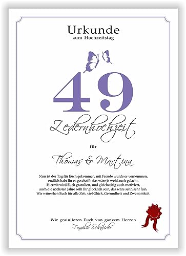 Geschenk zum 49. Hochzeitstag Zedernhochzeit Urkunde 49 Jahre verheiratet Zedern Hochzeit Ehejubiläum Karte Geschenkidee 49 Hochzeitstag Glückwunsch von Druck-Geschenk