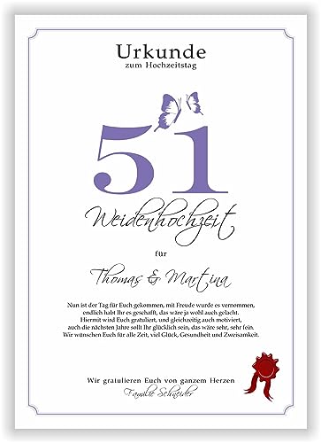 Geschenk zum 51. Hochzeitstag Weidenhochzeit Urkunde 51 Jahre verheiratet Weiden Hochzeit Ehejubiläum Karte Geschenkidee 51 Hochzeitstag Glückwunsch von Druck-Geschenk