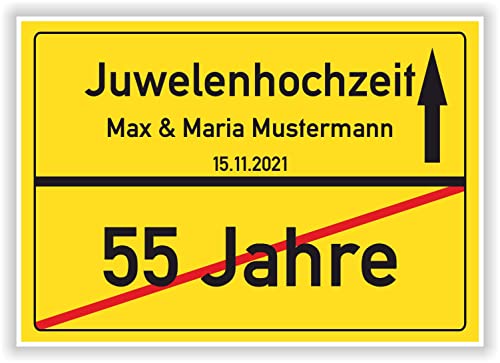 Geschenkidee zur Juwelenhochzeit - 55 Jahre verheiratet - Juwelen Hochzeit - Ortsschild Bild Geschenk zum Hochzeitstag - Jubiläum mit Namen und Datum von Druck-Geschenk
