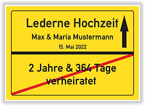 Lederne Hochzeit Ortsschild Lederhochzeit 3 Hochzeitstag Deko Bild Geschenk Mann Frau Ehepaar von Druck-Geschenk