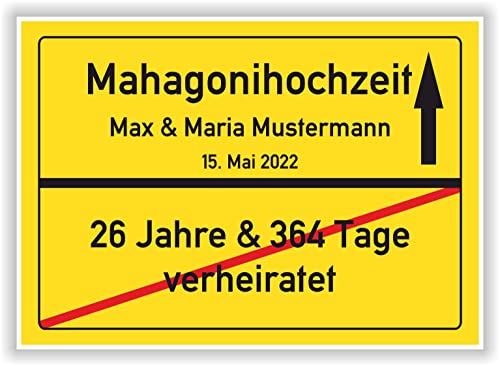 Mahagonihochzeit Geschenk Ortsschild Bild personalisiert Mahagoni Hochzeit 27 Hochzeitstag Mann Frau Ehepaar von Druck-Geschenk