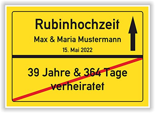 Rubinhochzeit Geschenk Ortsschild Bild personalisiert Rubin Hochzeit 40 Hochzeitstag Mann Frau Ehepaar von Druck-Geschenk