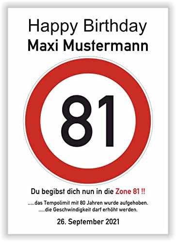 persönliches Geschenk 81 Geburtstag Geschenkidee Oma Opa lustiges Geburtstagsgeschenk - Happy Birthday - 81 Jahre Verkehrszeichen Party Deko personalisiertes Bild persönliches Geschenk 81 Geburtstag Geschenkidee Oma Opa lustiges Geburtstagsgeschenk - Happy Birthday - 81 Jahre Verkehrszeichen Party Deko personalisiertes Bild von Druck-Geschenk