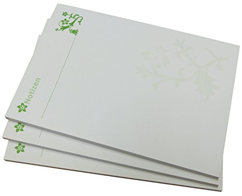 3x Notizblock Blume blanko - 50 Blatt, 12 x 16,8 cm, Schwarz/Grün bedruckt (22411) von Druckerei Scharlau
