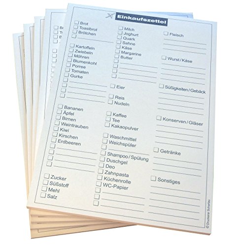 8x Einkaufszettelblock Einkaufsliste in Grau - Einkaufszettel - 50 Blatt, DIN A5-50 Blatt (22213) von Druckerei Scharlau