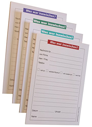 Druckerei Scharlau 3x Notizblock Was war inzwischen - 40 Blatt, 12 x 16,8 cm, 2/0 fbg bedruckt (farblich sortiert) - Qualitäts-Offset-Papier 80g/m² (18976) von Druckerei Scharlau