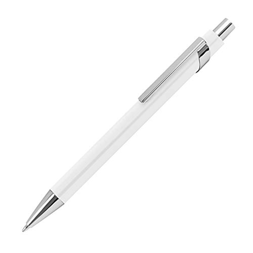 10 Kugelschreiber aus Metall mit silbernen Applikationen / Farbe: weiß von Druckkugelschreiber