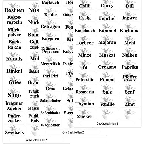 Druckspezialist 99 transparente Gewürzetiketten Vorratsetiketten (Teil 1 + 2 + 3), Etiketten, Gewürze, Aufkleber, Gewürzaufkleber 33 x 17 mm von Druckspezialist