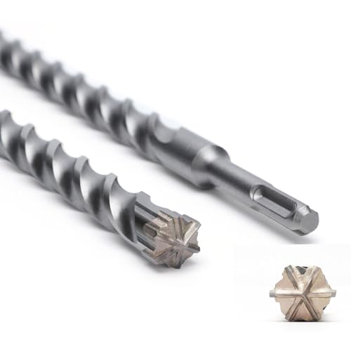 SDS Plus Bohrer 18mm x 310mm mit 6-Hartmetall Schneiden, Betonbohrer Ideal zum Bohren in Stein,Naturstein,Beton,Ziegelmauerbetonbohrer von Drupixol