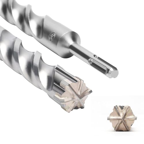 SDS Plus Bohrer 28mm x 260mm mit 6-Hartmetall Schneiden, Betonbohrer Ideal zum Bohren in Stein,Naturstein,Beton,Ziegelmauerbetonbohrer von Drupixol