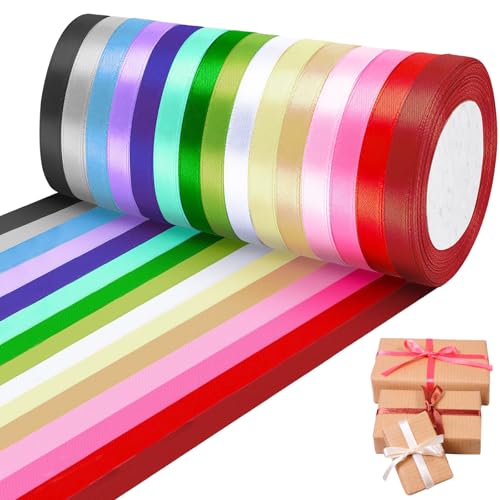Druuzyl 15 Farben Satinband Set 22m x 10mm - Hochwertiges Polyester Geschenkband für Basteln, Verpackung & Hochzeitsdekoration, Ideal für Schleifen, Handwerk & DIY-Projekte von Druuzyl