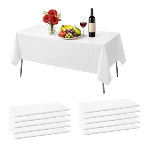 Einweg Tischdecke Weiß 10 Stück Kunststoff Tischdecke 137 x 274 cm Einwegtischdecken Wasserdicht Rechteckig Tischdecken Wasserfeste Tischdecken für Geburtstag Party Hochzeit Weihnachten von Druuzyl