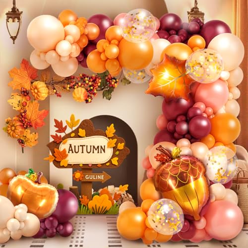 Ballonbogen-Set für den Herbst – 164 Stück Luftballons für Herbst-Babyparty-Dekorationen, Thanksgiving-Party, Herbst-Themen-Events, inklusive Ahornblatt- und Kürbis-Folienballons von Drxole