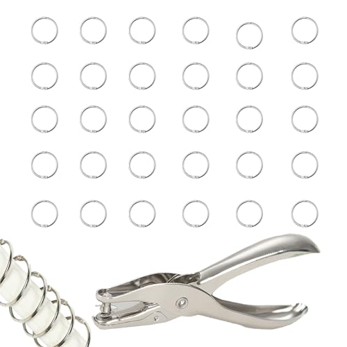 Dryxog 30 Stück Buchringe Ringbinder Metall Buchbinderinge Loseblatt Verbinder Karteikarten Ring Binder Mit Locher Buchring Bücher Verbinder für Scrapbook Album Memo-Ablage Handwerk Schlüsselringe von Dryxog