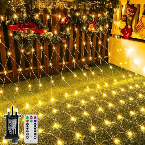 Lichterkette, Netz, LED, 8 Modi, Energie, wasserdicht, mit Fernbedienung, Timer, dimmbar, für Schlafzimmer, Weihnachten, Hochzeit, Abend, Haus, Garten (warmweiß, 3 x 3 m) von Ds UUby
