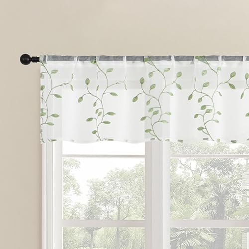 Dsnyu Bistrogardine 2er Set Modern, Vorhänge Kurz Fenster Grün Polyester Scheibengardinen Zweige Blatt Kurzgardine Voile 2 Stück B 132 x H 41cm von Dsnyu
