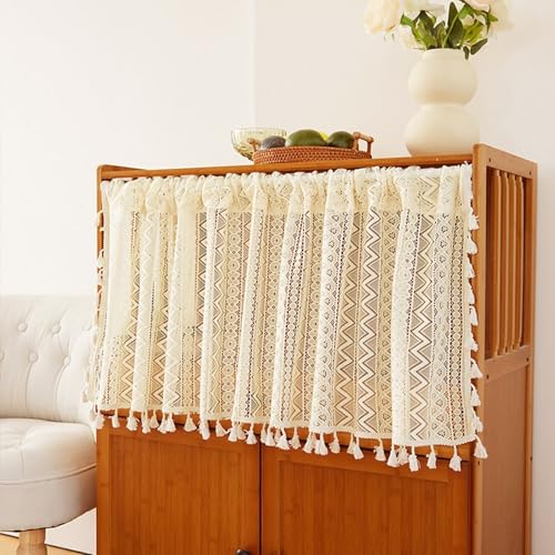 Dsnyu Bistrogardine Spitze Boho, Kurzgardine Modern Beige mit Quaste Scheibengardinen Landhausstil Schrank Vorhang Polyester für Küche Schlafzimmer Wohnzimmer 1 Stück H 100 x B 150 cm von Dsnyu