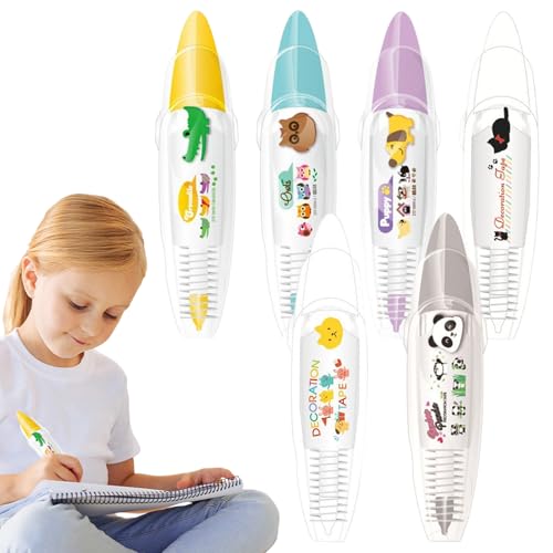 Dtaigou Dekorative Stifte für Kinder, Bandstift - Scrapbooking -Stifte | Roller-Spitzen-Design, Cartoon Muster Spitzendekoration Scrapbooking Stickers Diary Decor für Kartenherstellung von Dtaigou