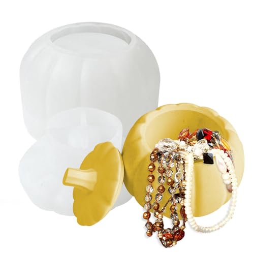 Dtaigou Kürbis-Silikonform für Beton – Halloween-Kürbis-Epoxidharz-Form mit Deckel, Silikonform für Fondant-Kuchen, Aromatherapie-Kerzen, Schokolade, Süßigkeiten, Behälter von Dtaigou