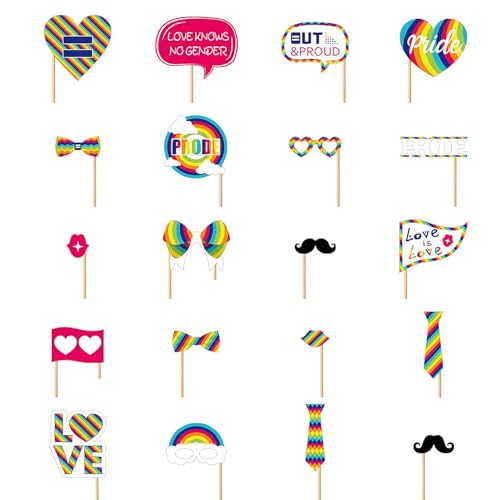Dtaigou Regenbogen- -Fotokabinen-Requisiten,Regenbogen-Fotokabinen-Requisiten, Gay Pride Day Love is Love Selfie Photobooth Requisiten, Regenbogen LGBTQ Love is Love Photobooth 20 Stück von Dtaigou