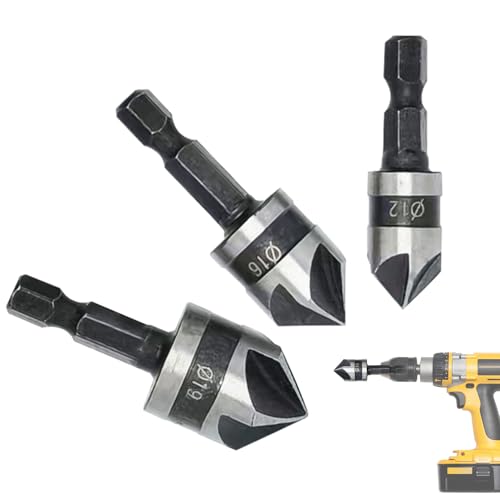 Dtaigou Senkbohrer - Sechskantschaft Senker Für Entgratung | Robuste 90 Grad Senker zur Entgratung für Holzbearbeitung, Fräsen & Bauprojekte, 3-tlg. Set von Dtaigou