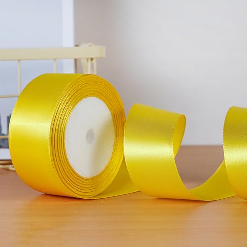 Dtmeng Satinband, 4 cm Breit, 22 Meter, Dekoband für Geschenke, Hochzeit und Taufe,Deko Band Geschenkverpackung,Satin Dekoband Präsent Geschenkband Breit Ribbon (Gelb) von Dtmeng